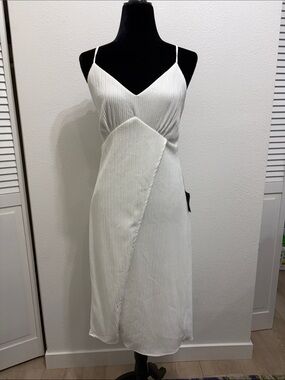 Lulu's White Pleated V-Neck Slip Dress